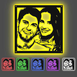 Custom Portrait Metal Wall Art Personalized Couple Photo LED Lights Decor Gift for Lover