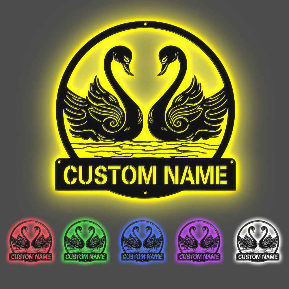Custom Swan Signs Metal Wall Art Personalized Couple LED Lights Decor Gift for Lover