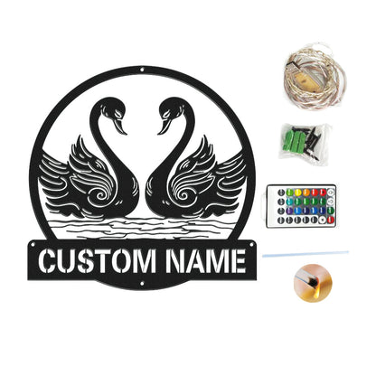 Personalised Swan Couple LED Light Sign - Custom Metal Wall Art Gift