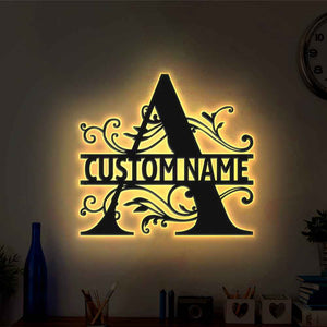Custom Monogram Name Signs Metal Wall Art LED Lights Home Decor Gift