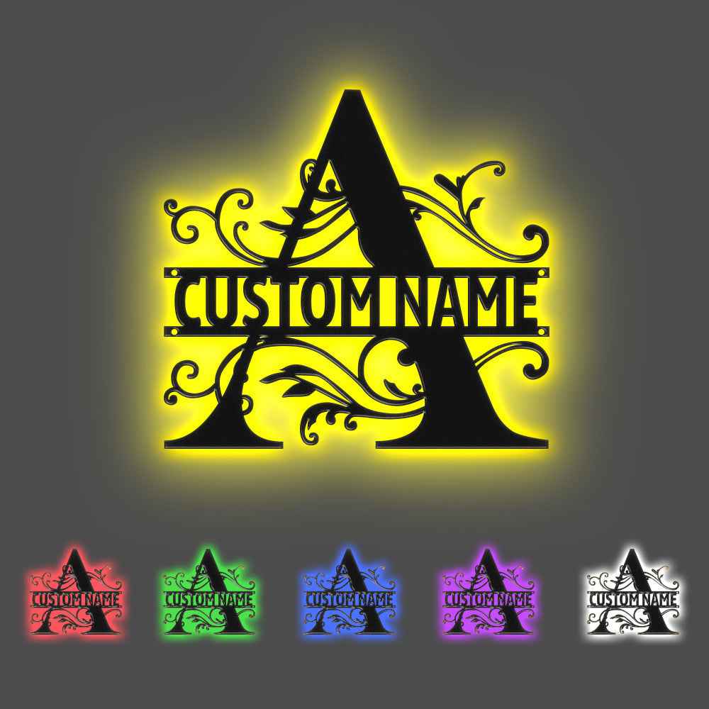 Custom Monogram Name Signs Metal Wall Art LED Lights Home Decor Gift