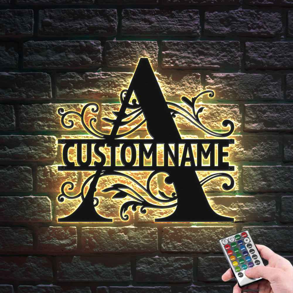 Custom Monogram Name Signs Metal Wall Art LED Lights Home Decor Gift
