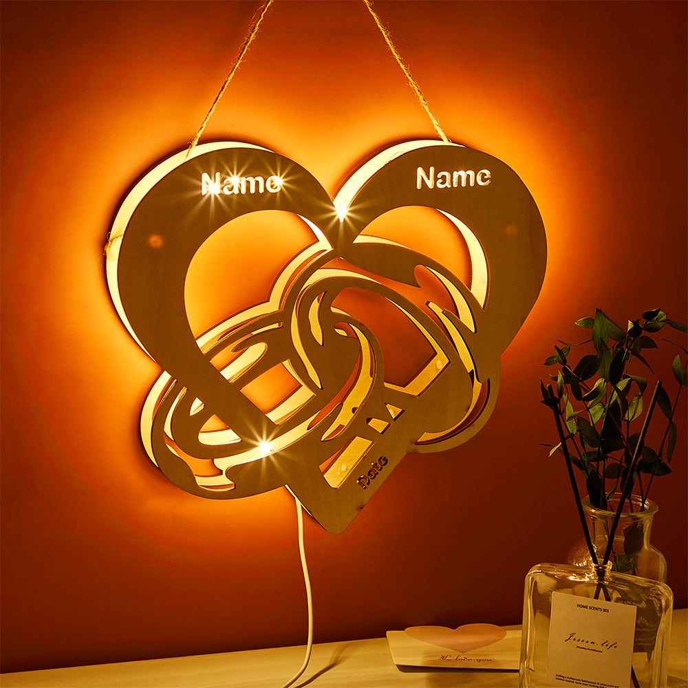 Personalised Wooden Night Light with Name & Date - Infinity Wedding Rings Lamp