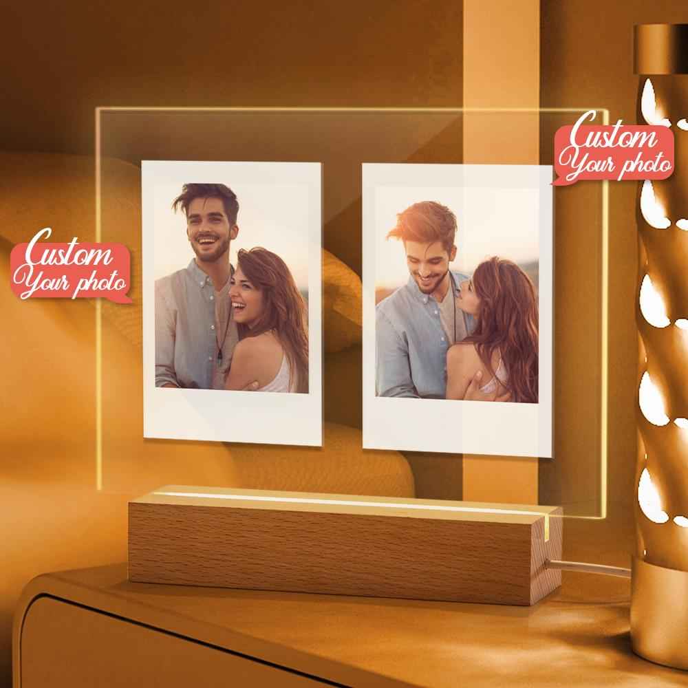 Personalized Acrylic Double Photo Lamp Yellow Warm Lights Perfect Night Light Gift for Couples On Valentine's Day