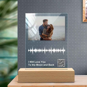Custom Photo Plaque Night Light QR Code Engraved Sound Wave Lamp for Couple Gift