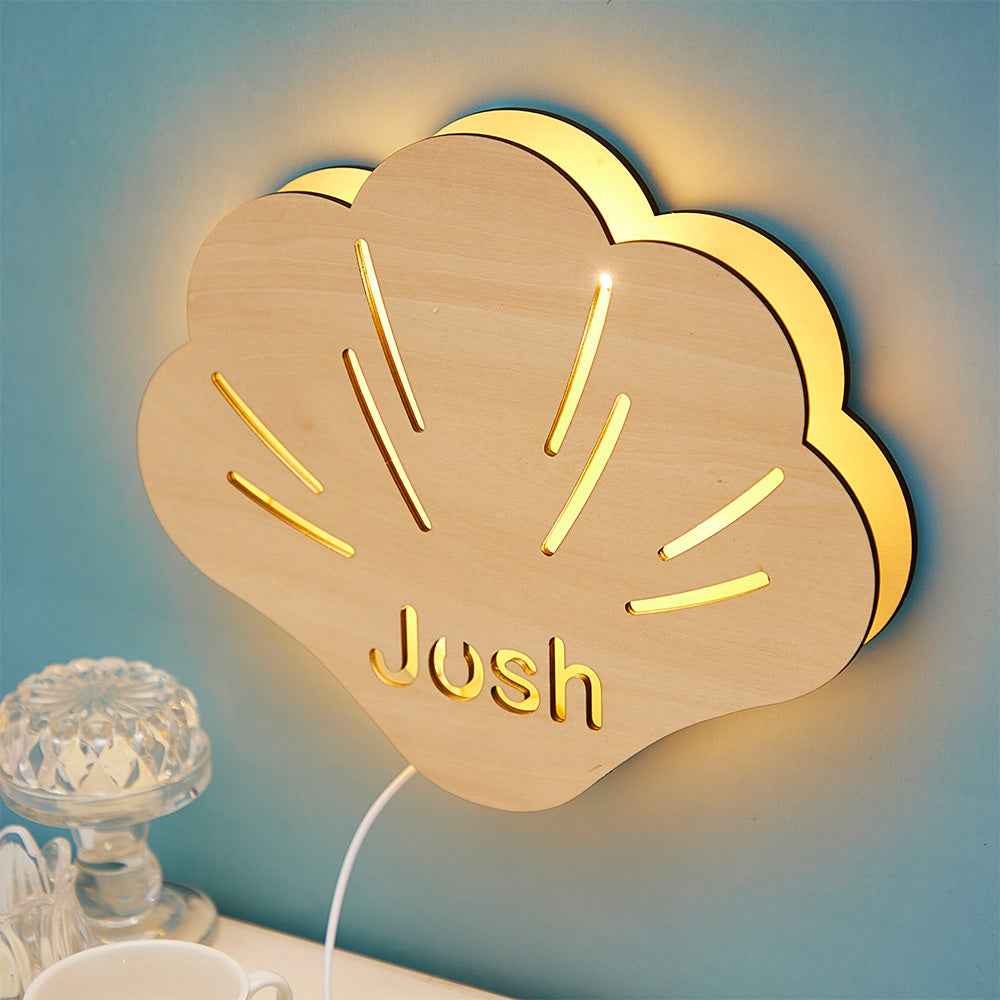 Shell Model Name Wooden Lamp Personalized Wall Night Light Birthday Gift