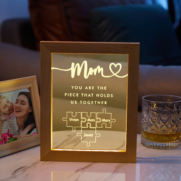 Personalised Mum Night Light: 'You Are The Piece That Holds Us Together' Acrylic LED Lamp