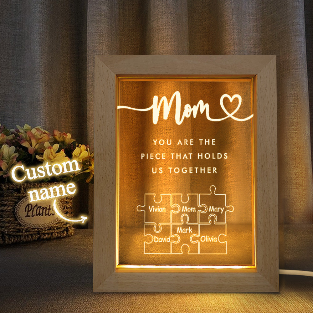 Personalised Mum Night Light: 'You Are The Piece That Holds Us Together' Acrylic LED Lamp