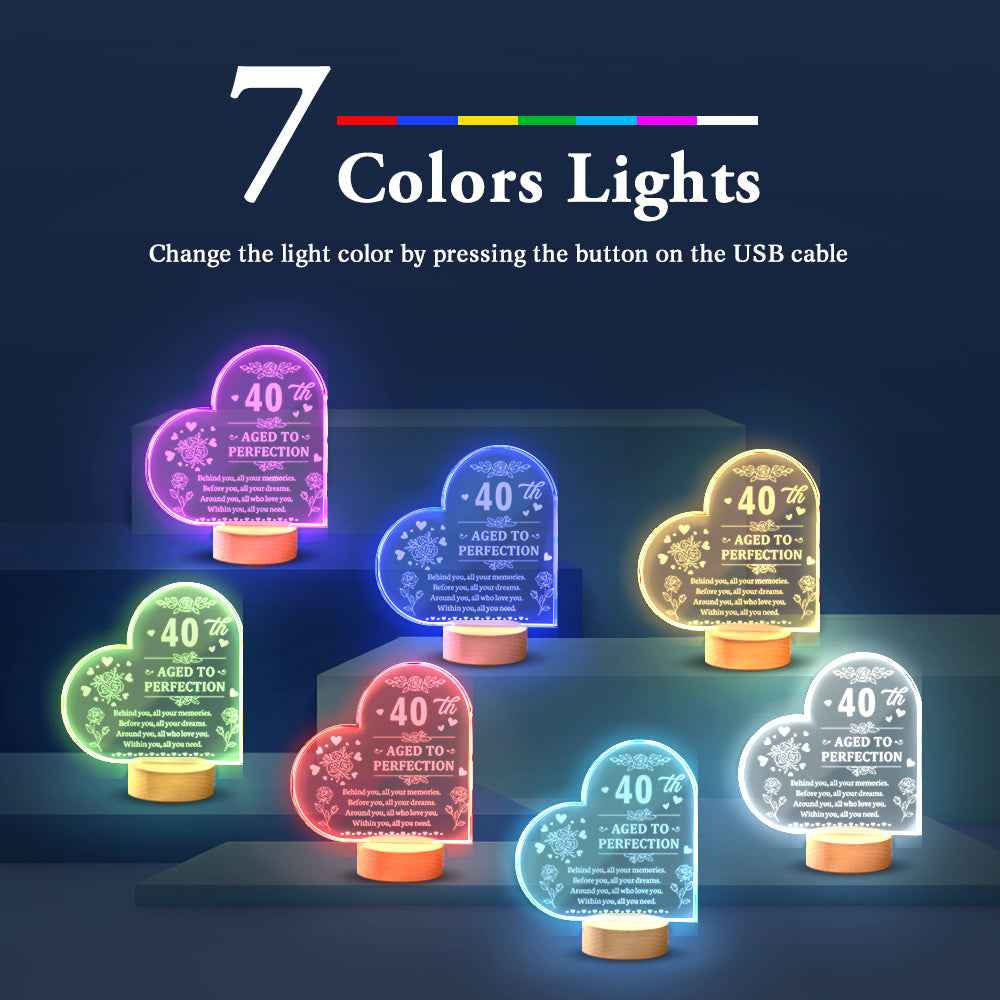 Personalised Birthday Night Light Heart Shaped Acrylic Lamp Gifts for Friends or Family