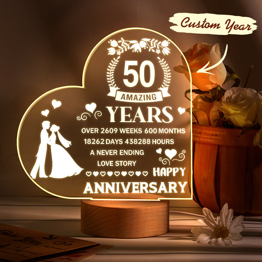 Personalised Heart Acrylic Night Light - Romantic Anniversary & Wedding Gift