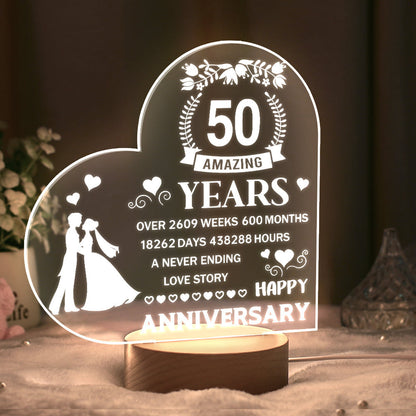 Personalised Heart Acrylic Night Light - Romantic Anniversary & Wedding Gift