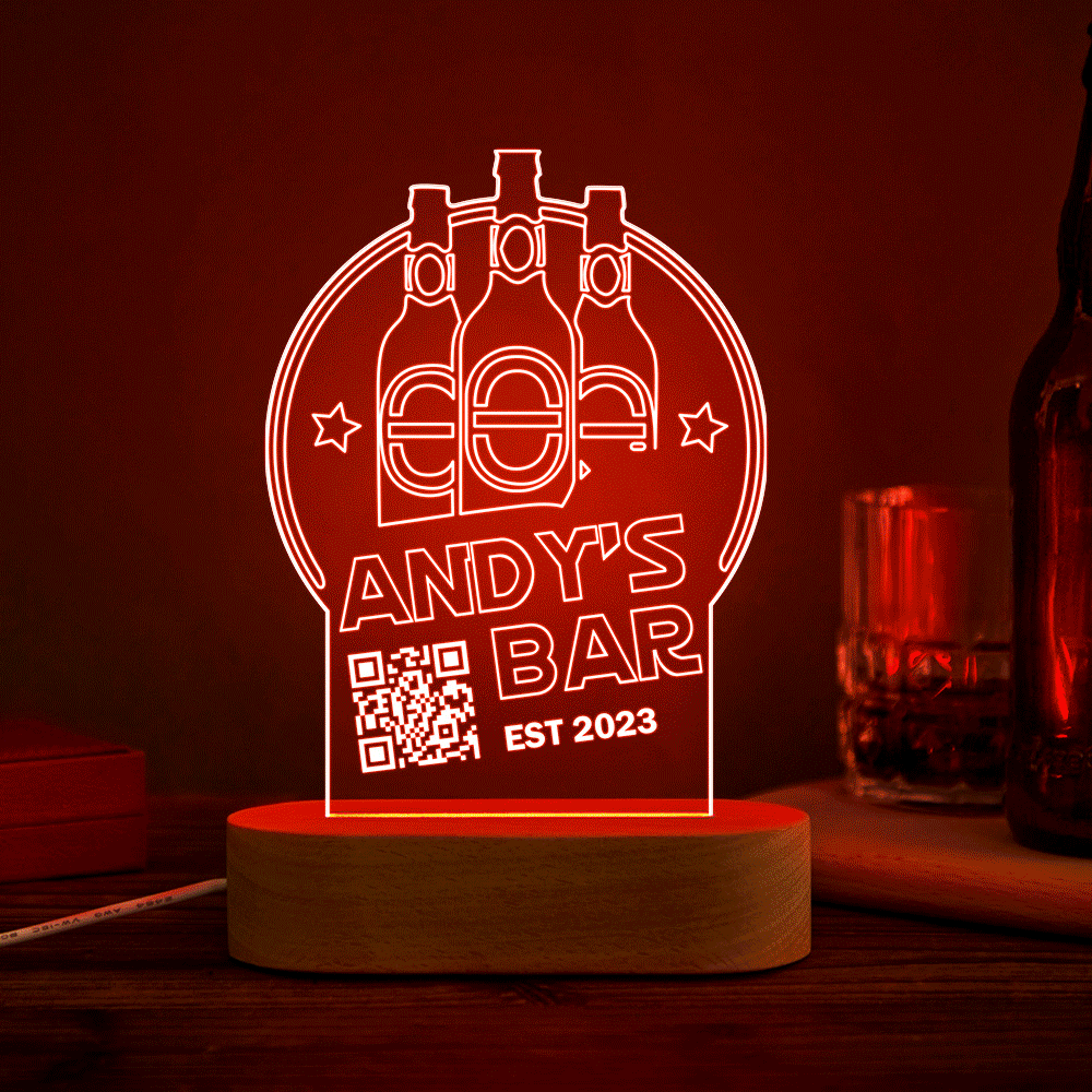Personalised QR Code Wine Bottle Night Light - 7 Colour Dimmable LED Lamp | Custom 3D Acrylic Lamp | Father's Day Gift
