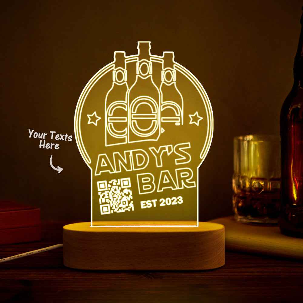 Personalized Qr Code Wine Bottle Night Light 7 Colors Acrylic 3D Lamp Father's Day Gifts