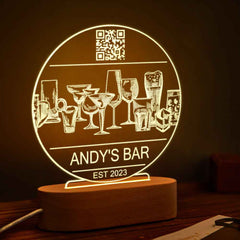 Personalized Qr Code Wine Glass Night Light 7 Colors Acrylic Vintage 3D Lamp Father's Day Gifts