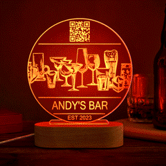 Personalised QR Code Wine Glass Night Light - 7 Colour Dimmable 3D Acrylic Lamp Custom Engraved Father's Day Gift