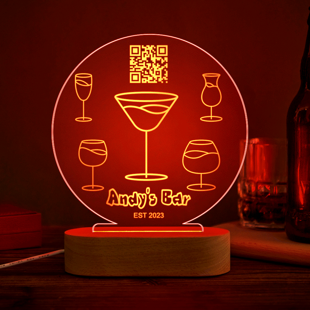 Personalised QR Code Wine Glass Night Light - 7 Colour Acrylic 3D Lamp | Custom Father's Day Gift UK Australia