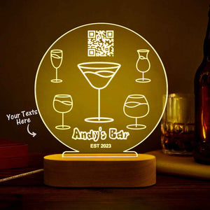 Personalized Qr Code Wine Glass Night Light 7 Colors Acrylic 3D Lamp Father's Day Gifts