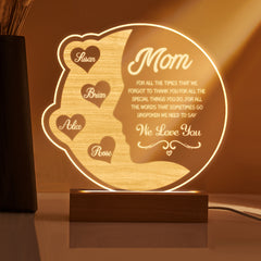 Personalised Engraved Crescent Moon Night Light - Custom Mother's Gift with Names