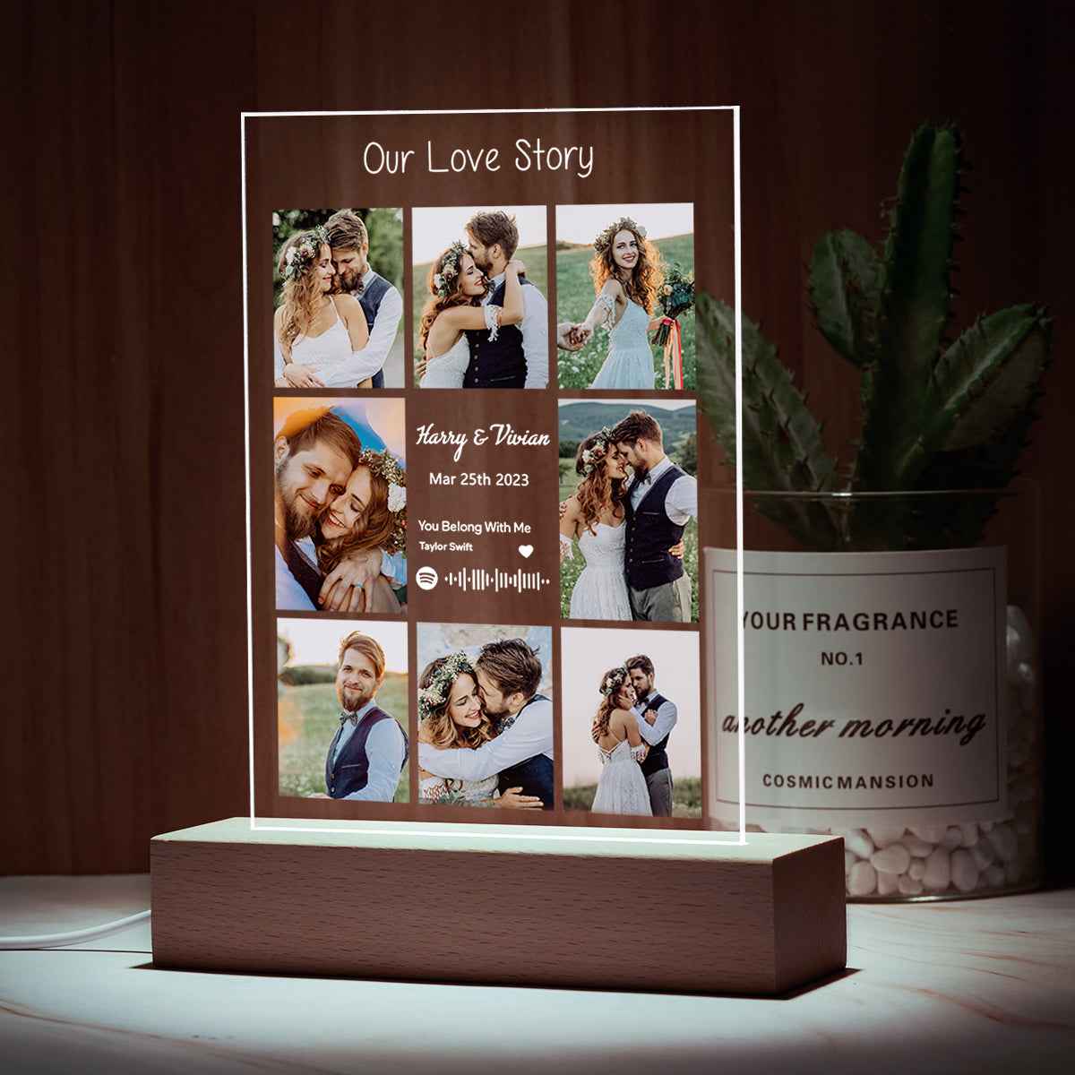 Acrylic Music Plaque & LED Light Custom Night Light Photo Lamp Birthday Anniversary Christmas Gift for Wife Husband Her Him Song Gifts