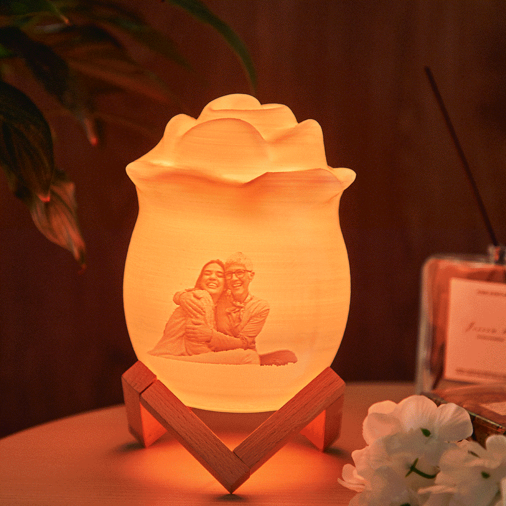 Personalised Rose Photo Night Light - Custom Name LED Lamp with Remote | 7 Colour Changing