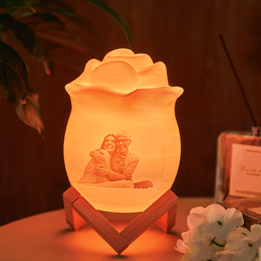 Personalised Rose Photo Night Light - Custom Name LED Lamp with Remote | 7 Colour Changing