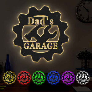 Custom Garage Metal Sign Personalized LED Lights Wall Art Decor Father's Day Gift for Dad