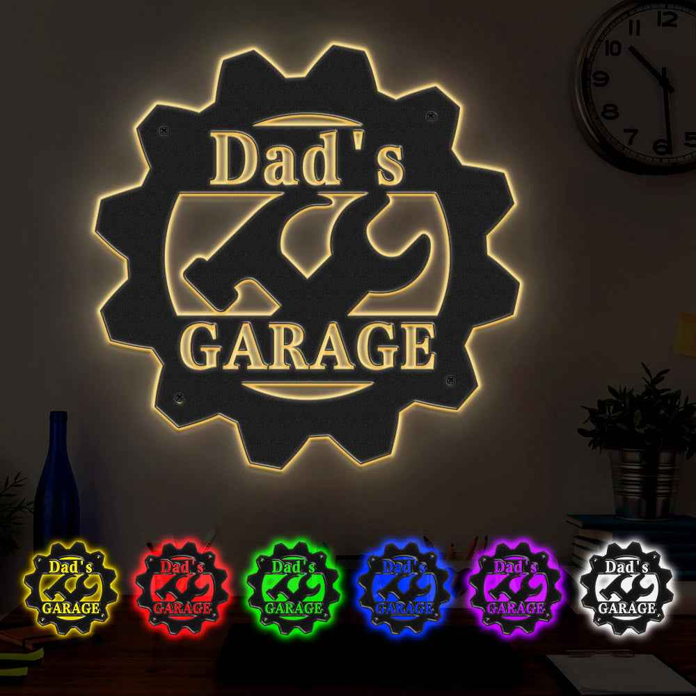 Custom Garage Metal Sign Personalized LED Lights Wall Art Decor Father's Day Gift for Dad