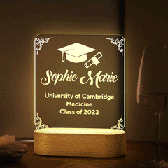 Personalised Graduation Lamp with Custom Text Wooden Base | Unique Gift