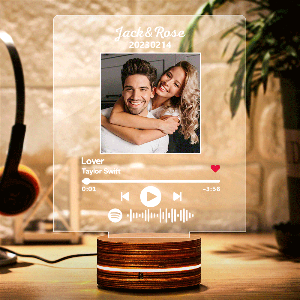 Personalised Music Photo Night Light - Custom LED Anniversary & Wedding Gift
