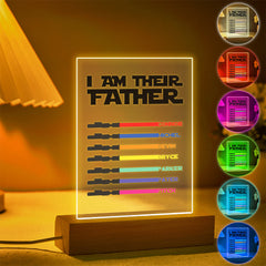 Personalised 'I Am Their Father' Lightsaber Night Light - Custom Acrylic Plaque for Dad