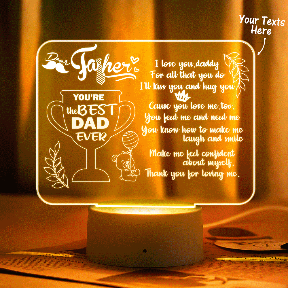 Personalised 'To Dad' LED Night Light - Custom Text Sign From Children