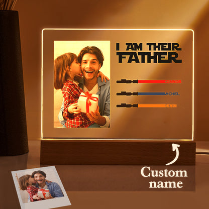 Personalised 'I Am Their Father' Night Light - Custom Photo Acrylic Lightsaber Plaque | Unique Father's Day Gift