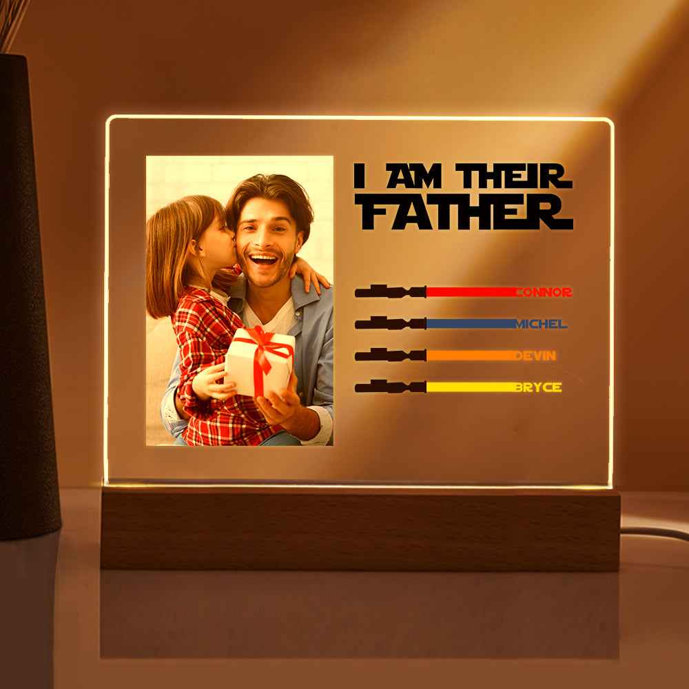 Personalized I Am Their Father Night Light Photo Acrylic Light Saber Plaque Father's Day Gifts