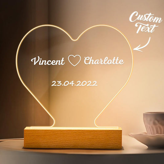 Personalised Heart Engraved Night Light | Custom Anniversary Gift
