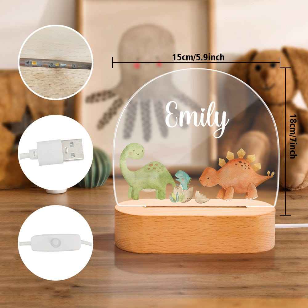 Personalized Name Baby Dinosaur Night Light Custom Name Nursery Room Lamp Gift For Kids