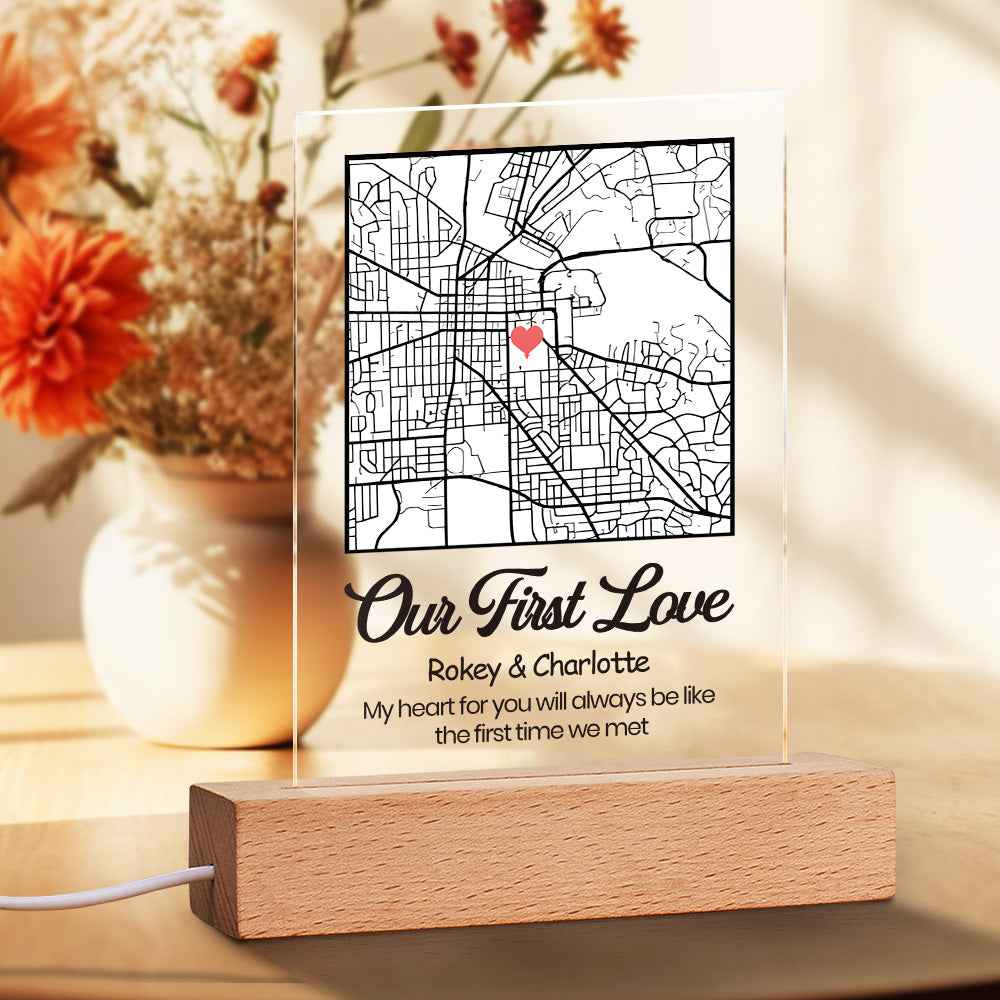 Anniversary Gifts Custom Engraved Map Night Light Our First Date Night Light For Couple