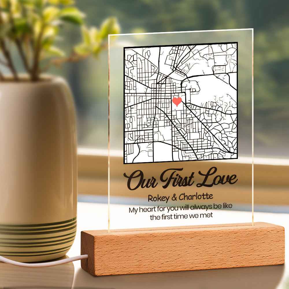 Anniversary Gifts Custom Engraved Map Night Light Our First Date Night Light For Couple
