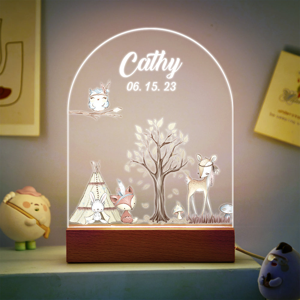 Personalised Santa & Elk Christmas Tree Night Light - Custom Name Desk Lamp