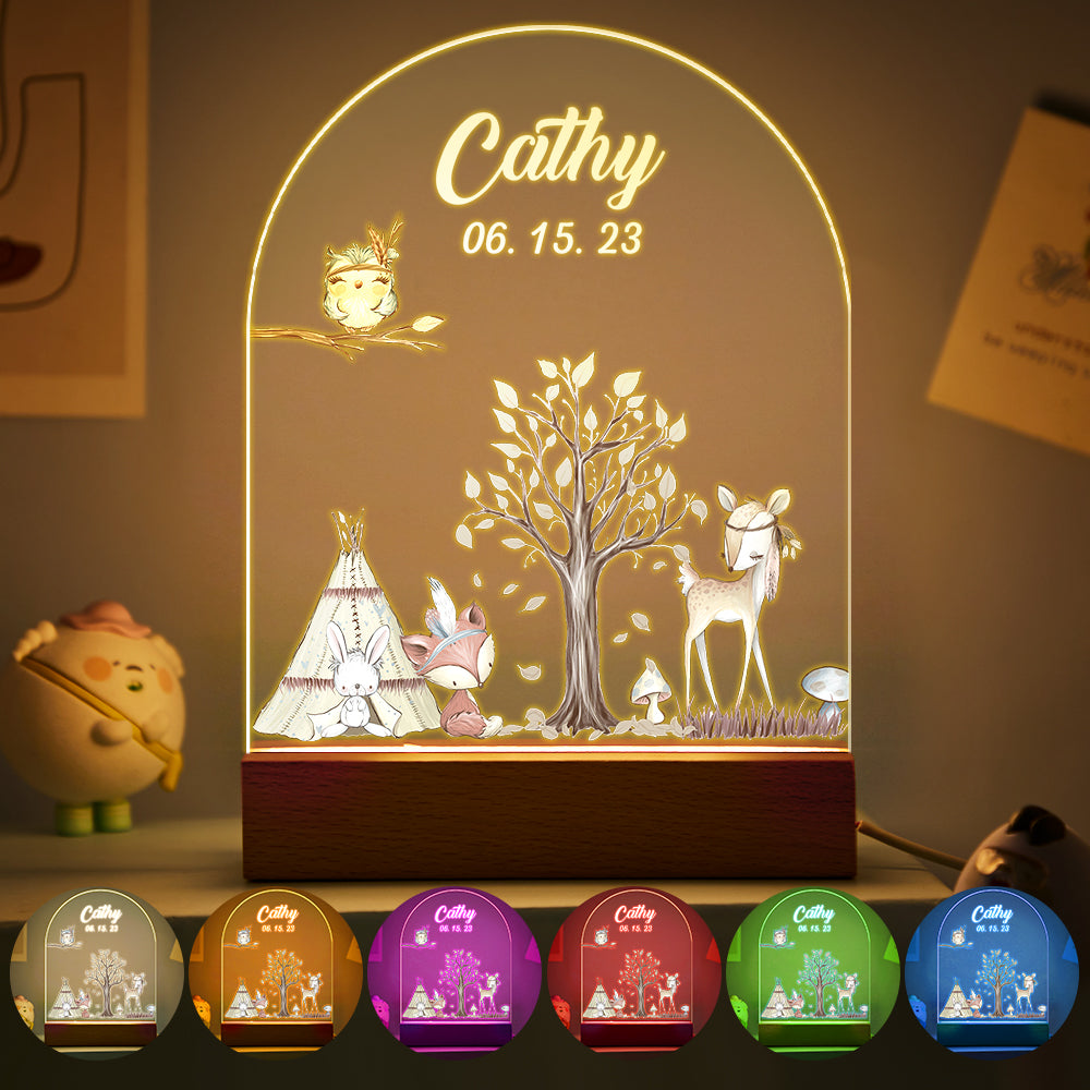 Personalised Santa & Elk Christmas Tree Night Light - Custom Name Desk Lamp