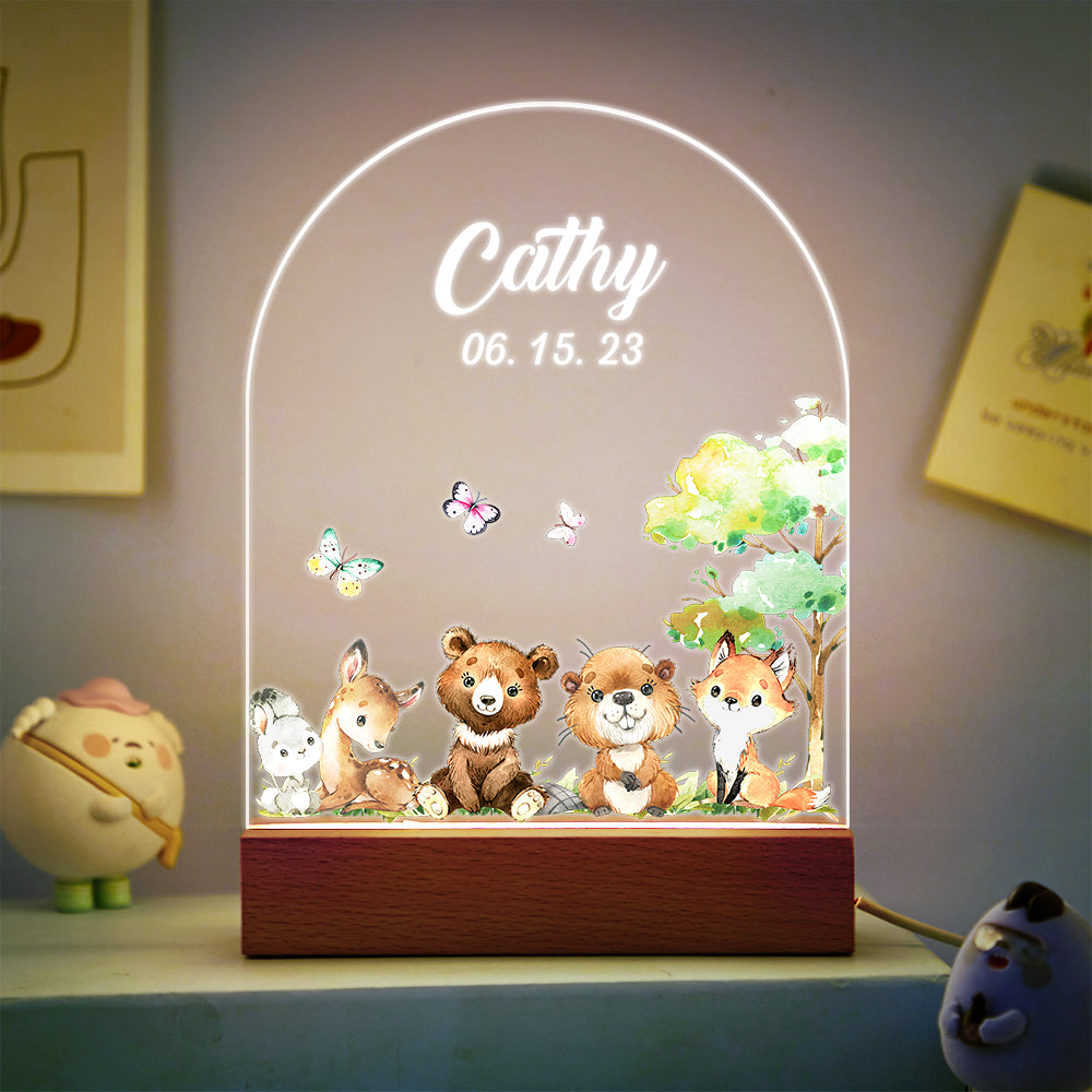 Personalised Santa & Elk Christmas Tree Night Light - Custom Name Desk Lamp