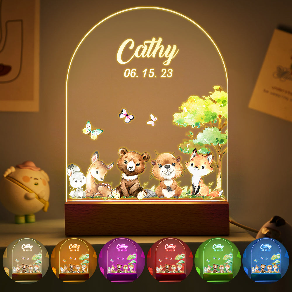 Personalised Santa & Elk Christmas Tree Night Light - Custom Name Desk Lamp