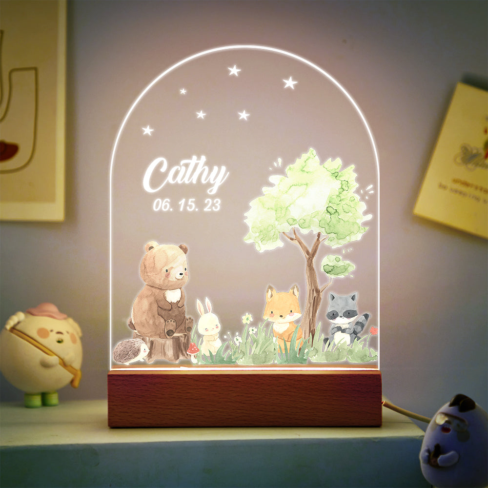 Personalised Santa & Elk Christmas Tree Night Light - Custom Name Desk Lamp
