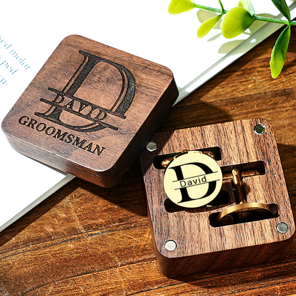 Personalised Engraved Cufflinks Set in Wooden Box | Wedding Gift for Groomsmen