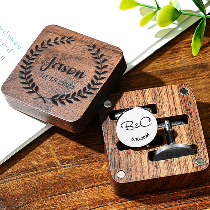 Personalised Engraved Cufflinks Set in Wooden Box | Wedding Gift for Groomsmen