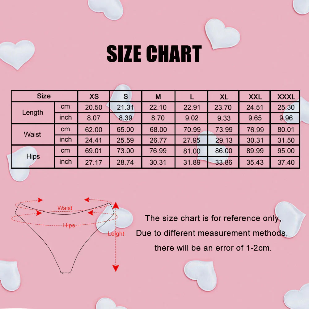 Men’s underwear size chart and measurement guide for personalised photo boxers — check waist and hip measurements before ordering personalised underwear