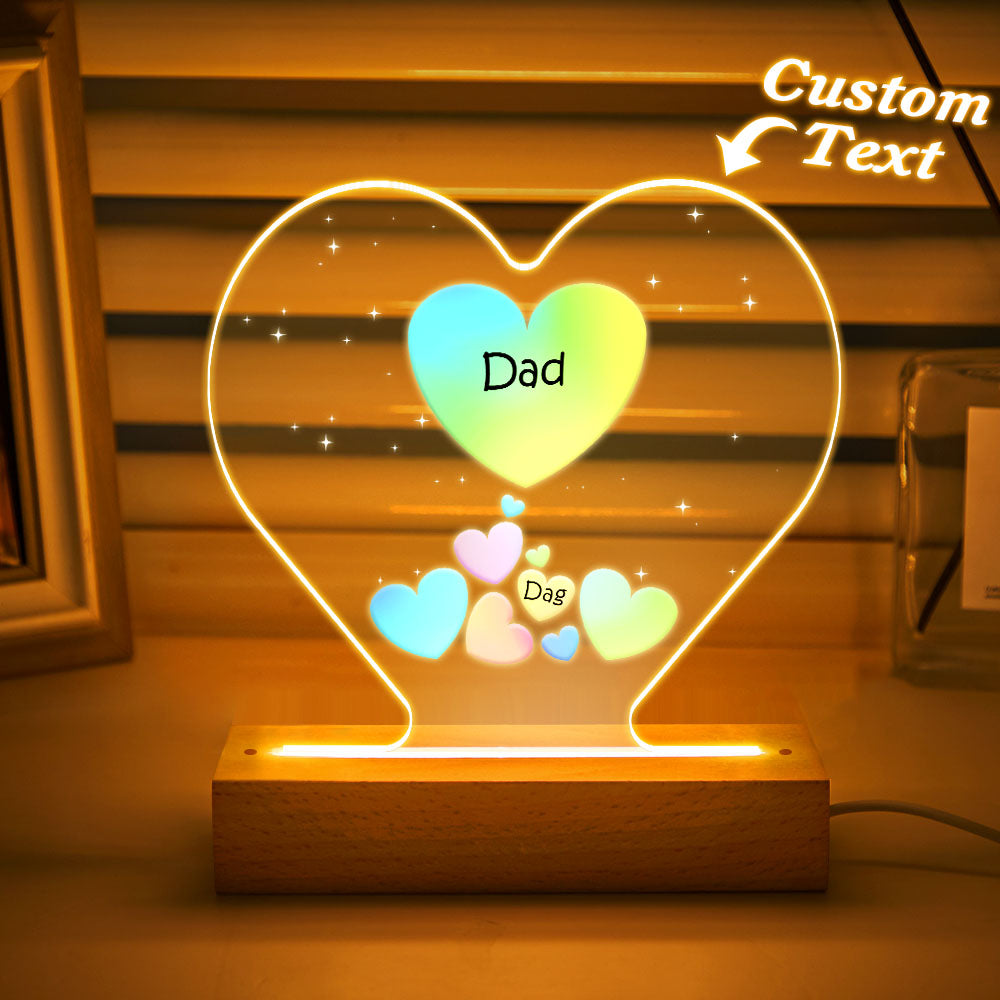 Personalised Engraved Family Heart LED Night Light - Custom Gift for Mum & Grandma
