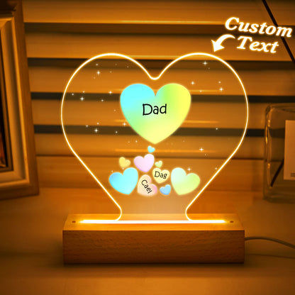 Personalised Engraved Family Heart LED Night Light - Custom Gift for Mum & Grandma