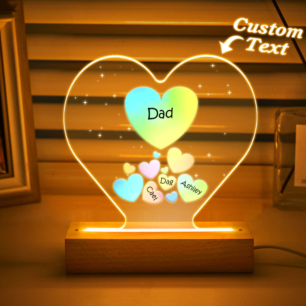 Personalised Engraved Family Heart LED Night Light - Custom Gift for Mum & Grandma