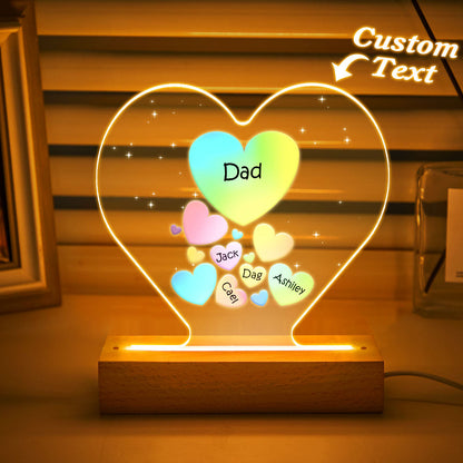 Personalised Engraved Family Heart LED Night Light - Custom Gift for Mum & Grandma