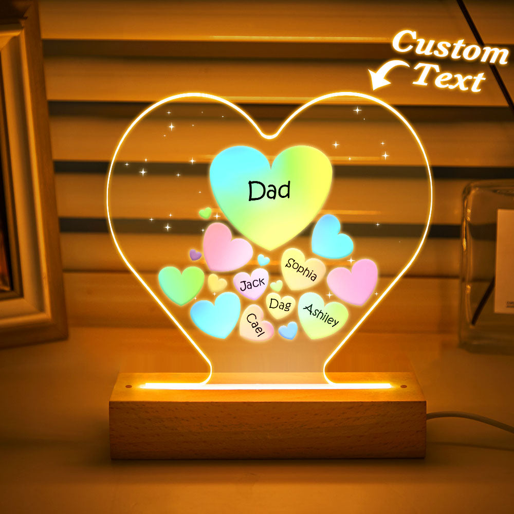 Personalised Engraved Family Heart LED Night Light - Custom Gift for Mum & Grandma